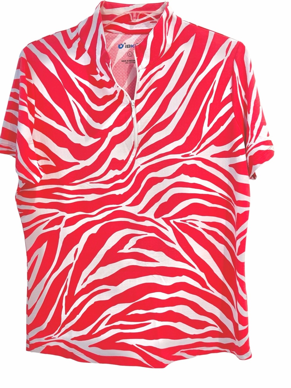 IBKUL Tiger Stripe Short Sleeve Mock Neck Top Size Large